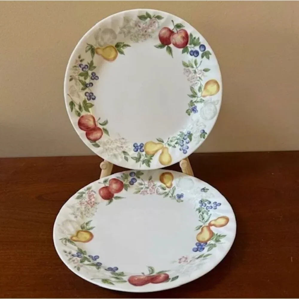 24pc Corelle Chutney Dinnerware set Plates/Bowls/Cups Saucers swirl fruit design